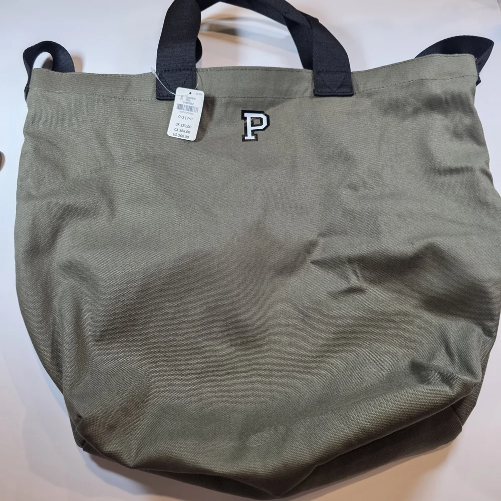 Victoria’s Secret PINK Canvas Tote Bag Olive Green Large Shopper New With Tags - Picture 2 of 10